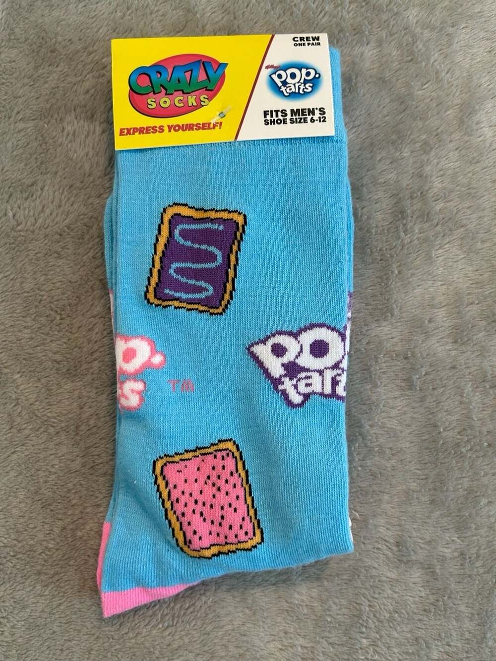 Crazy Socks Pop-Tarts Kellogg's Novelty Crew Socks Men's Size 6-12 Blue NWT